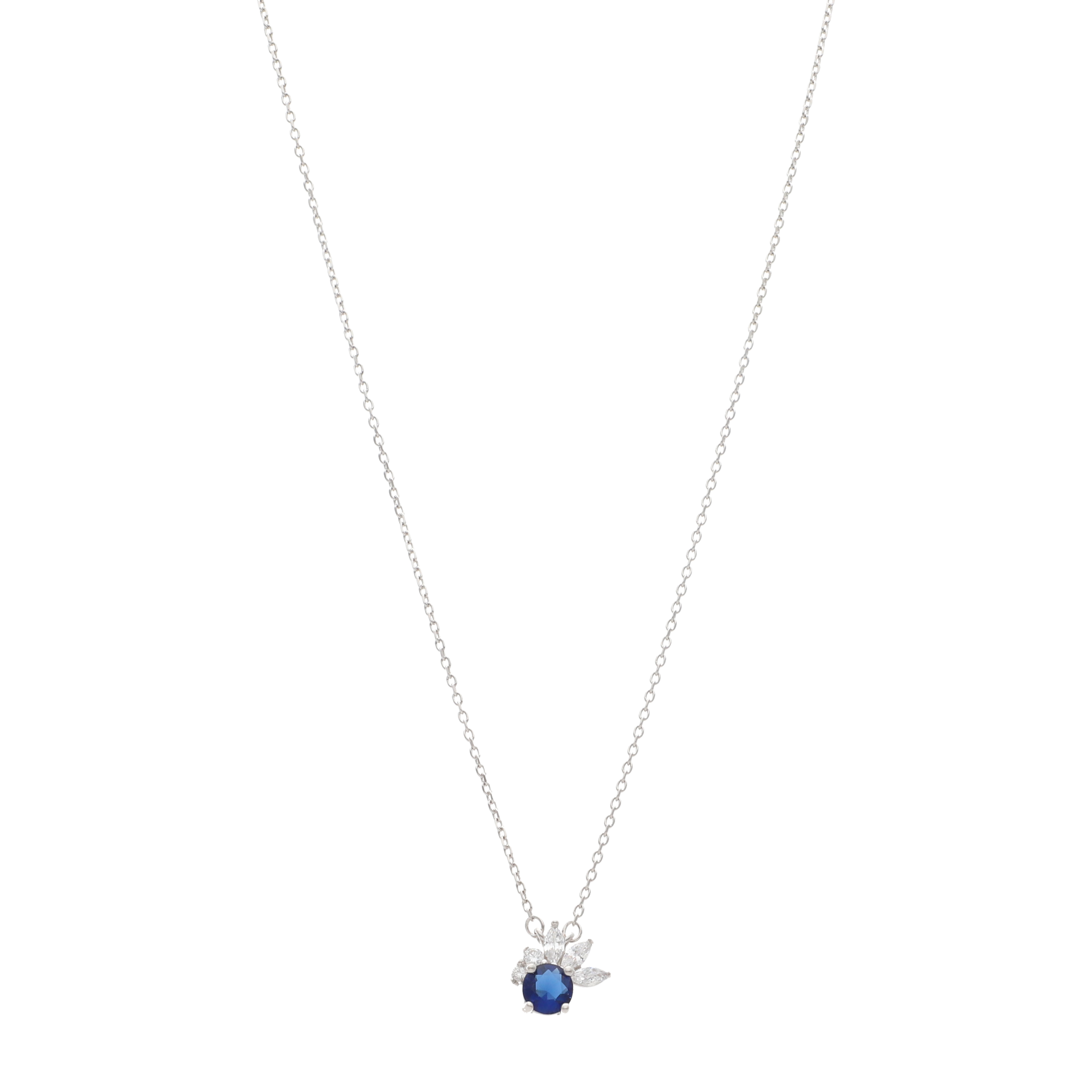 Collar circonia azul media flor plata