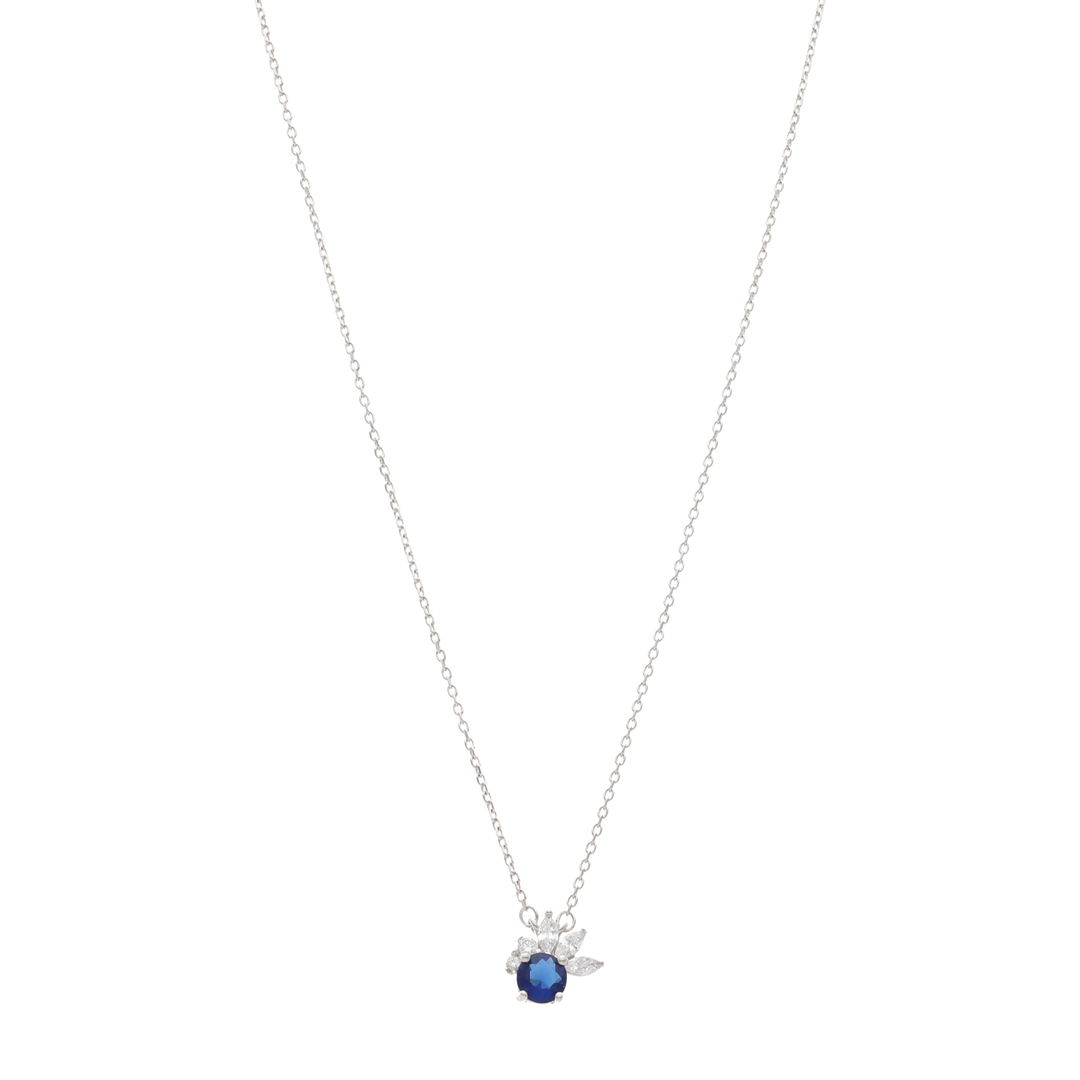 Collar circonia azul media flor plata