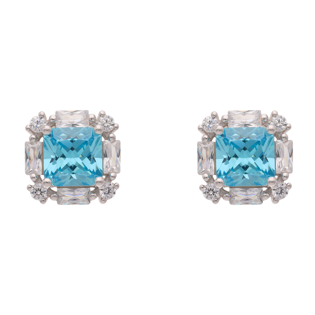 Broquel cuadrado circonias azul y blanco plata