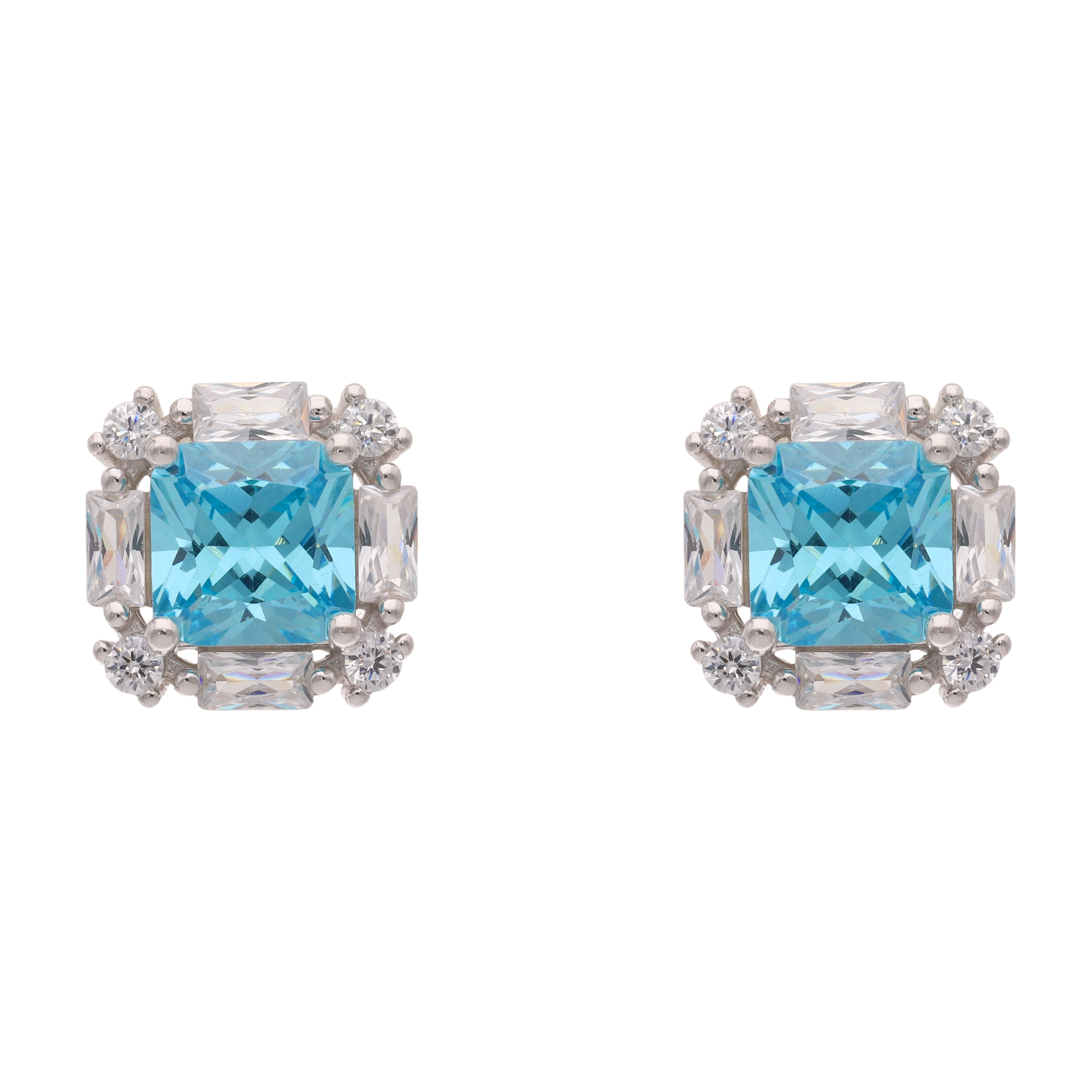 Broquel cuadrado circonias azul y blanco plata