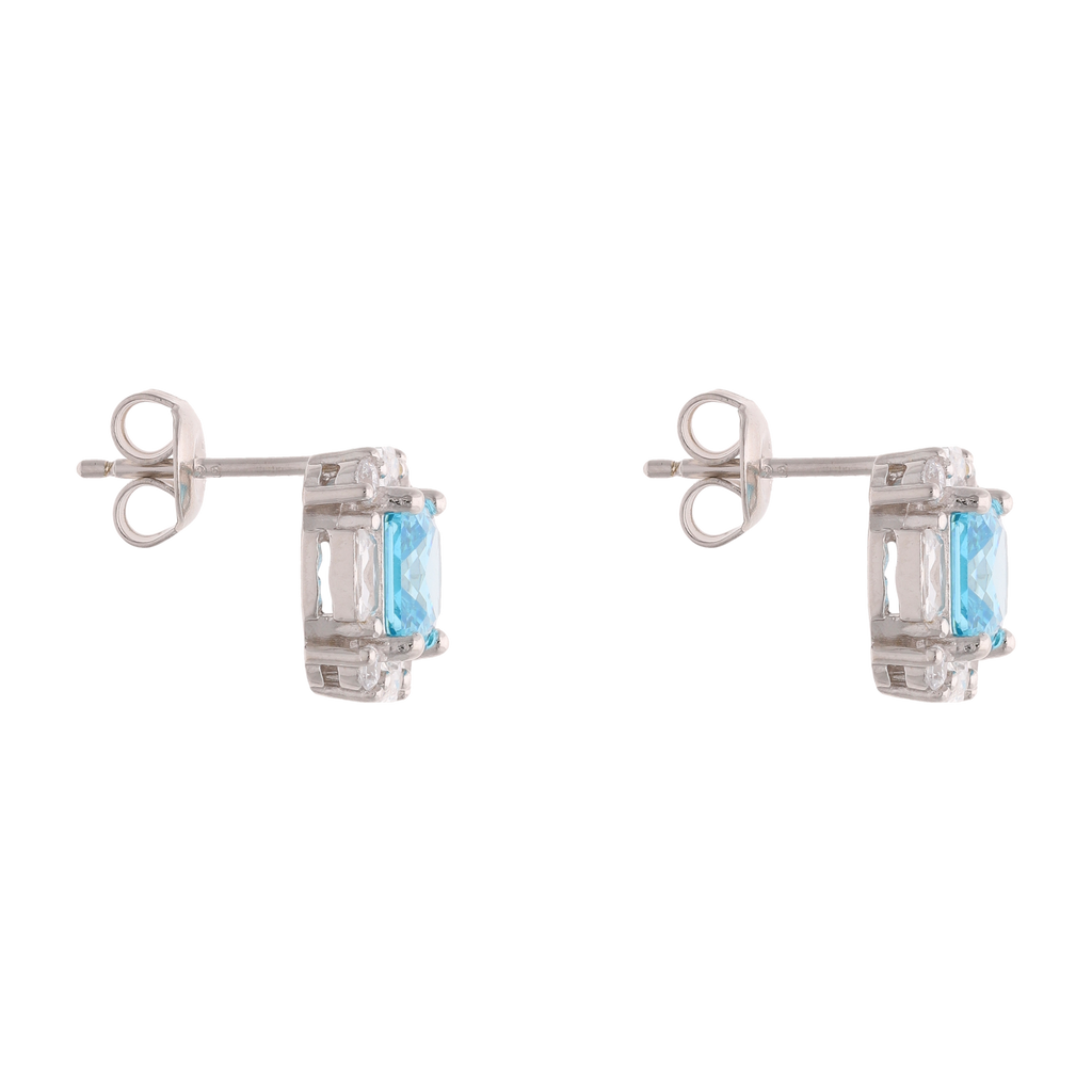 Broquel cuadrado circonias azul y blanco plata