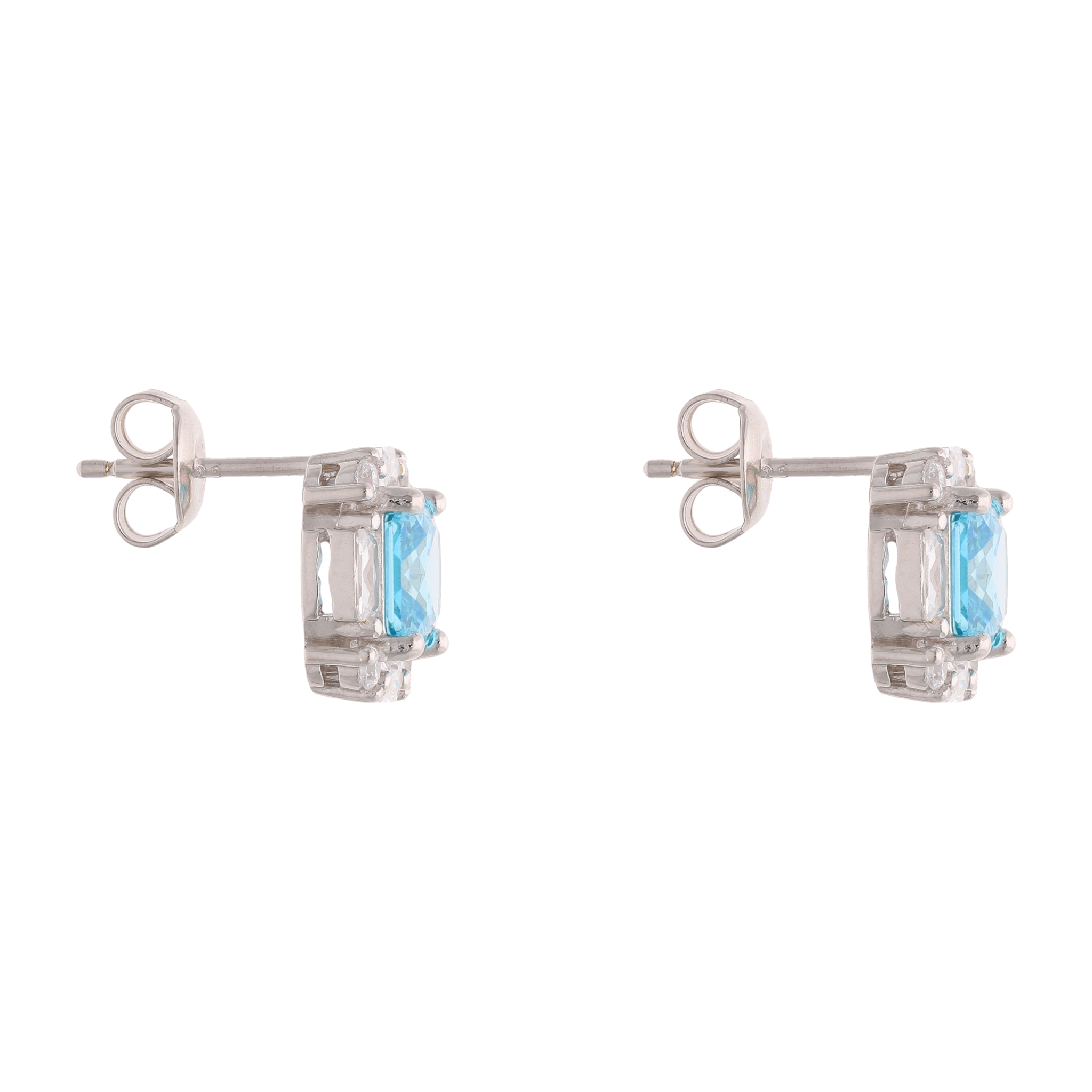 Broquel cuadrado circonias azul y blanco plata