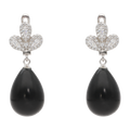 Aretes largos flor gota onix/perla plata