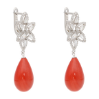 Aretes largos gotas circonias perla/coral plata