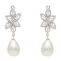 Aretes largos gotas circonias perla/coral plata