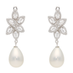 Aretes largos gotas circonias perla/coral plata