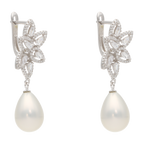 Aretes largos gotas circonias perla/coral plata