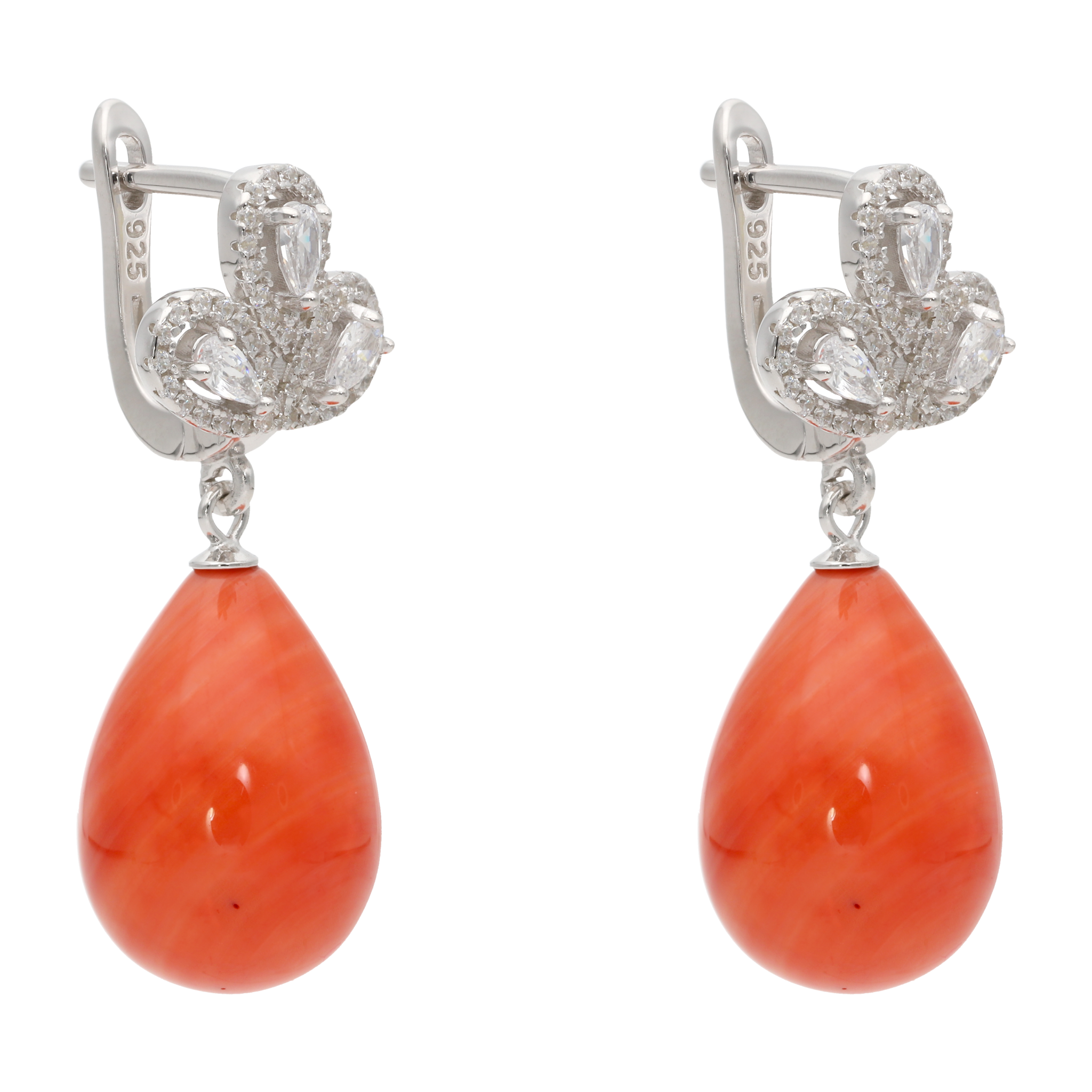 Aretes largos flor gota onix/perla plata