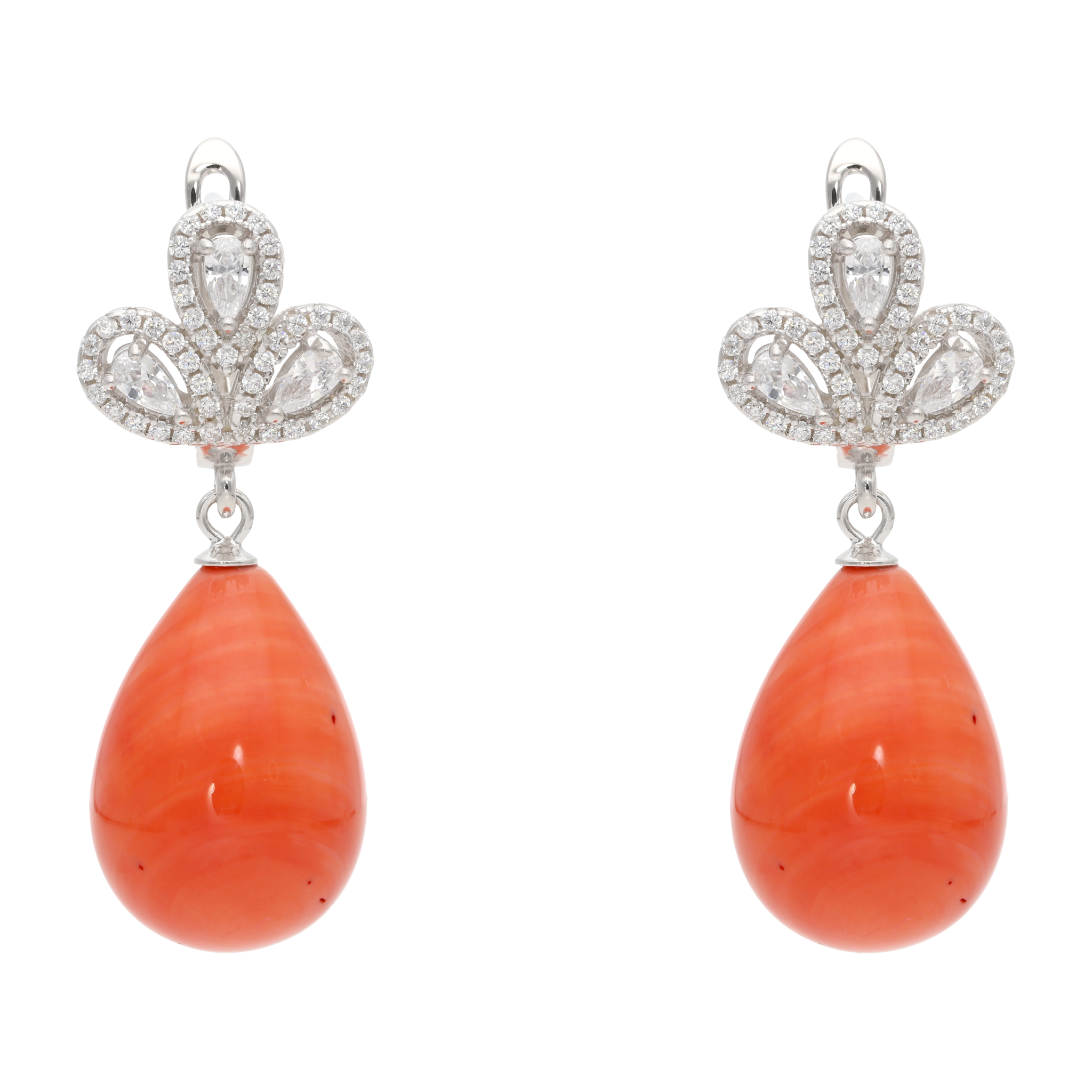 Aretes largos flor gota onix/perla plata