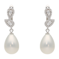 Aretes largos perla gota circonias plata