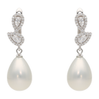 Aretes largos perla gota circonias plata