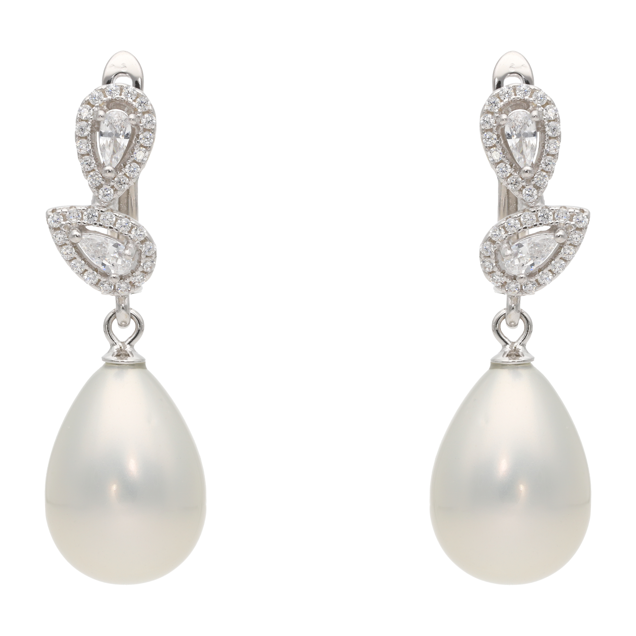 Aretes largos perla gota circonias plata