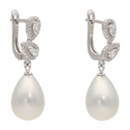 Aretes largos perla gota circonias plata