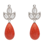 Aretes 3 hojas circonias con piedra gota plata