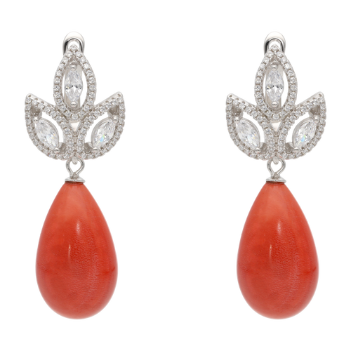 Aretes 3 hojas circonias con piedra gota plata