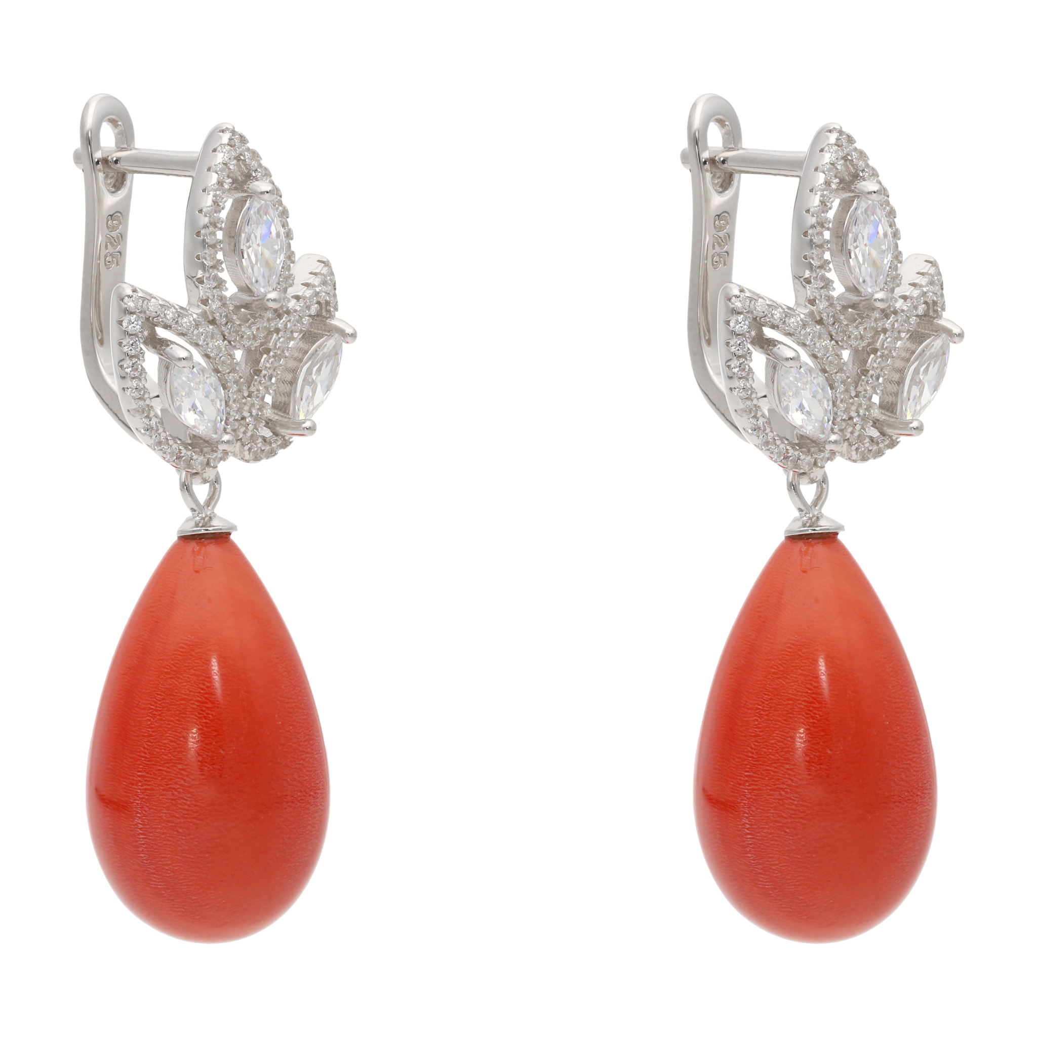 Aretes 3 hojas circonias con piedra gota plata