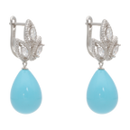 Aretes 3 hojas circonias con piedra gota plata