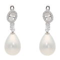Aretes largos circonias oval perla plata