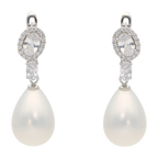 Aretes largos circonias oval perla plata