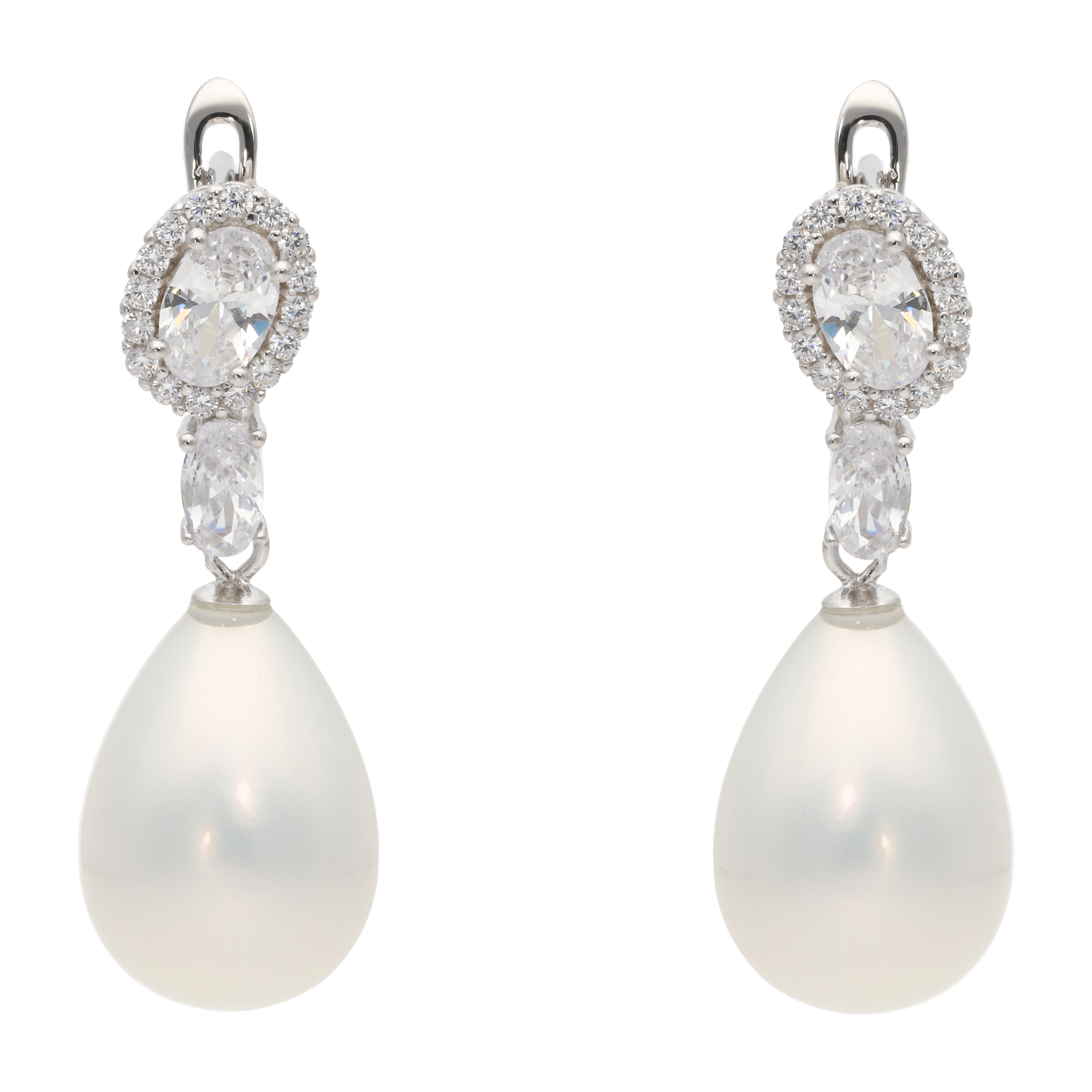 Aretes largos circonias oval perla plata