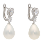 Aretes largos circonias oval perla plata