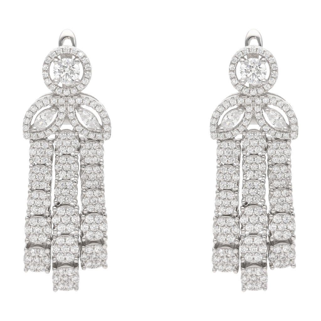 Aretes media flor 3 tiras circonias plata