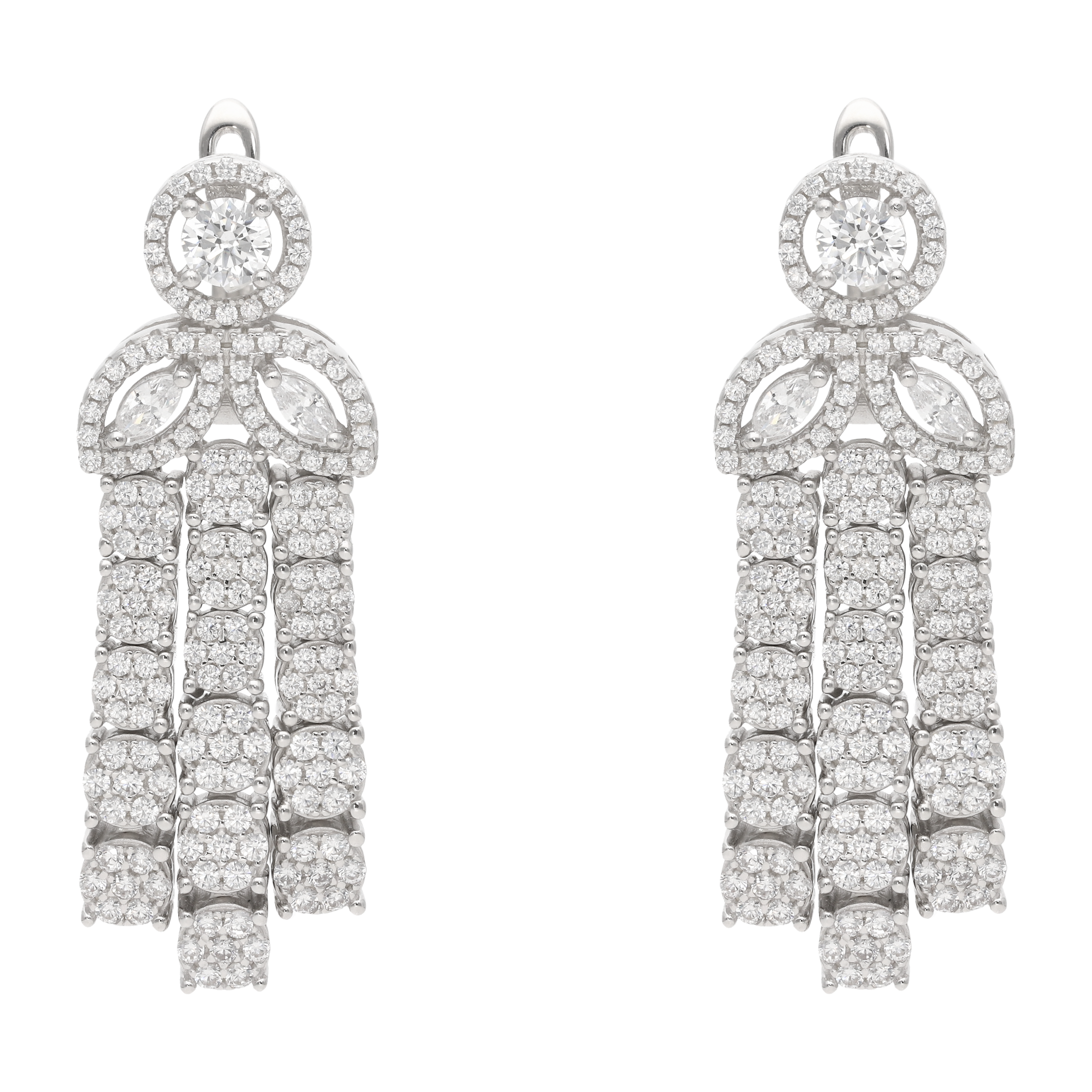 Aretes media flor 3 tiras circonias plata