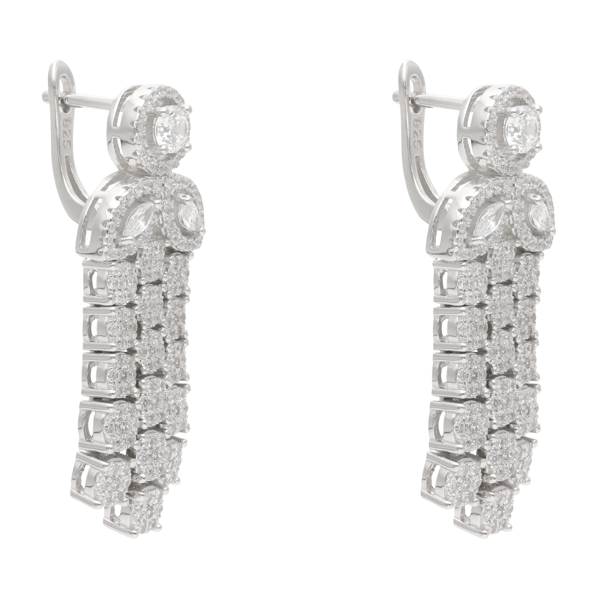 Aretes media flor 3 tiras circonias plata