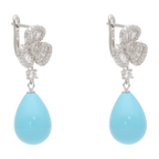 Aretes largos flor petalos perlas/coral/turquesa plata