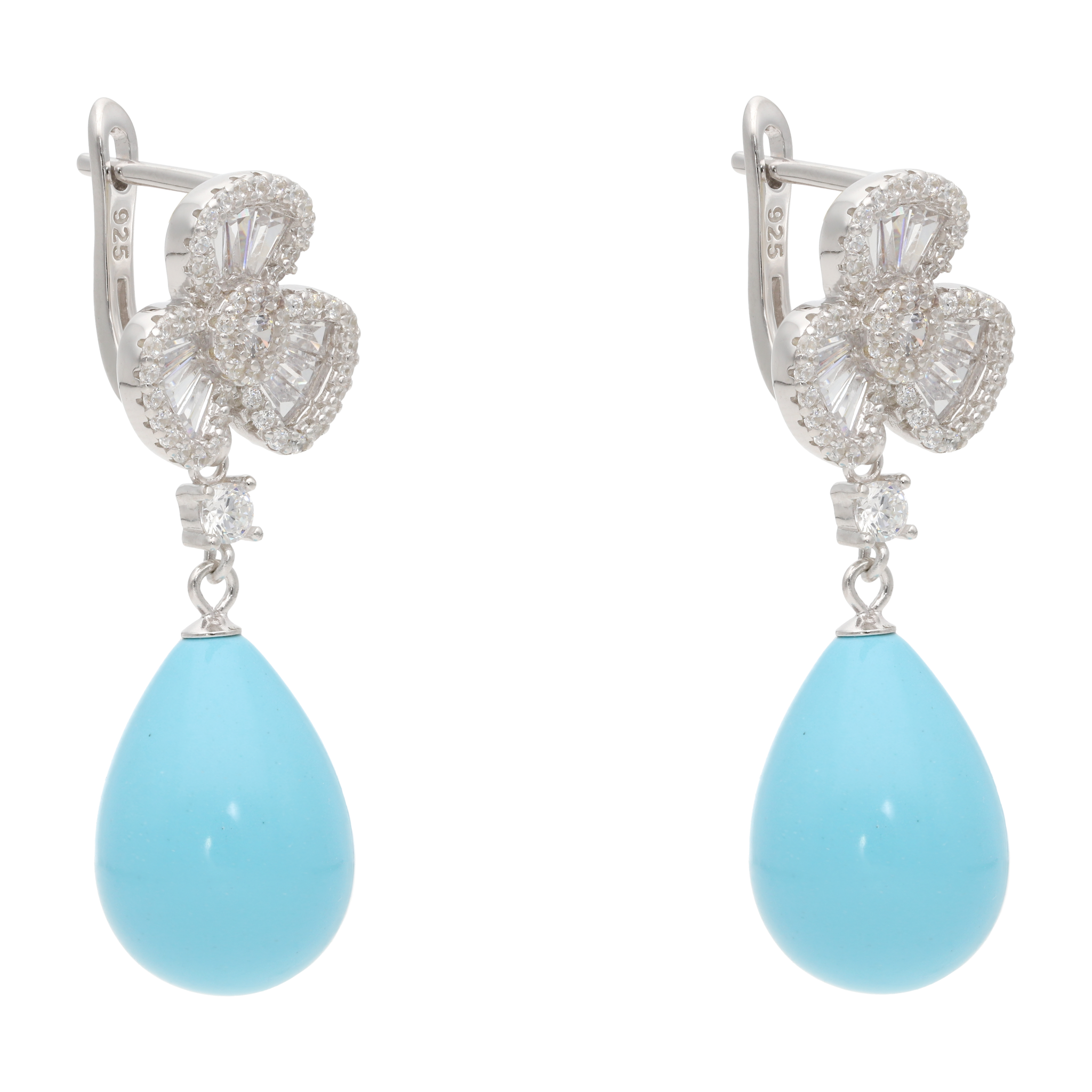 Aretes largos flor petalos perlas/coral/turquesa plata