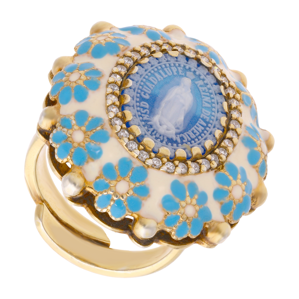 Anillo Guadalupe ágata esmaltado plata