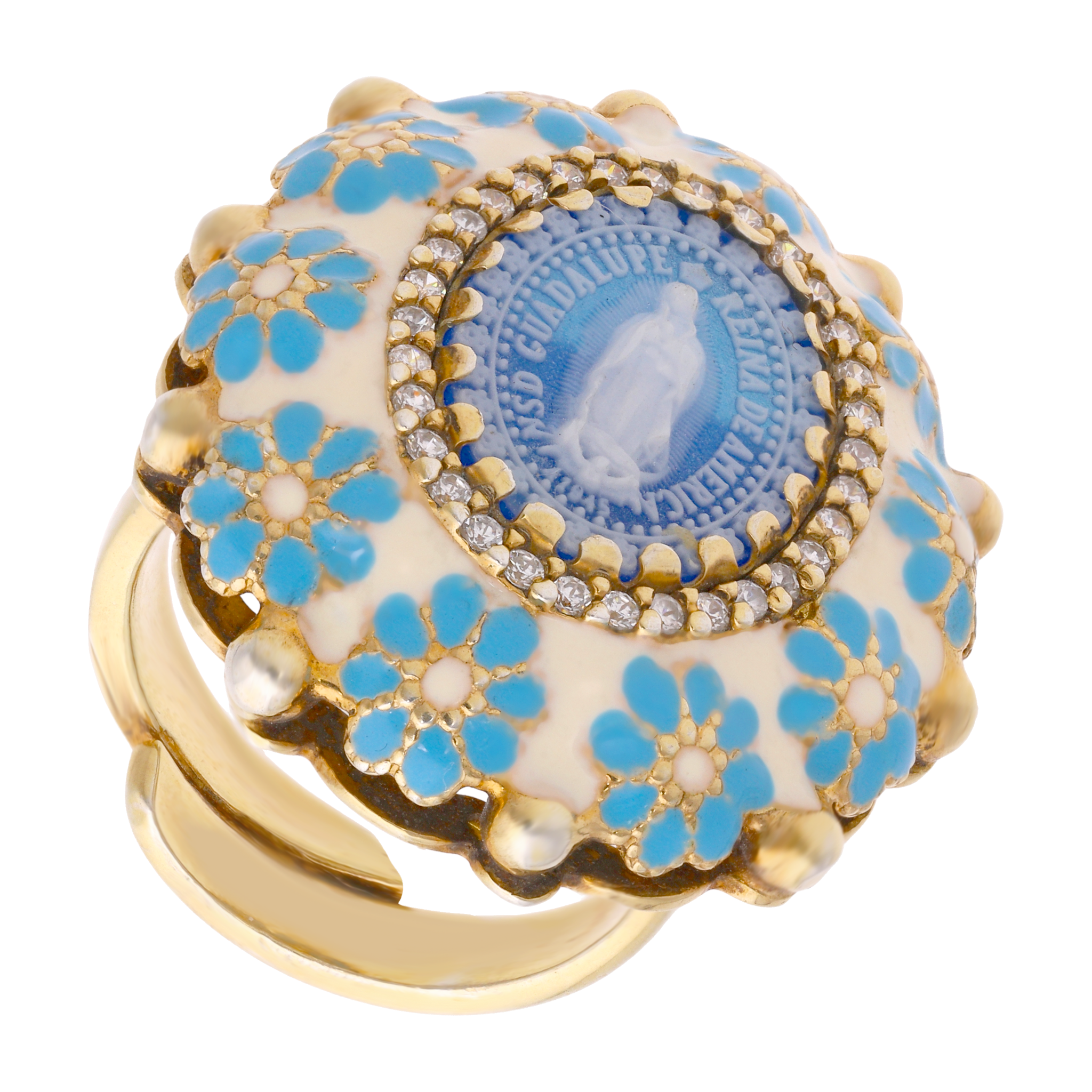 Anillo Guadalupe ágata esmaltado plata
