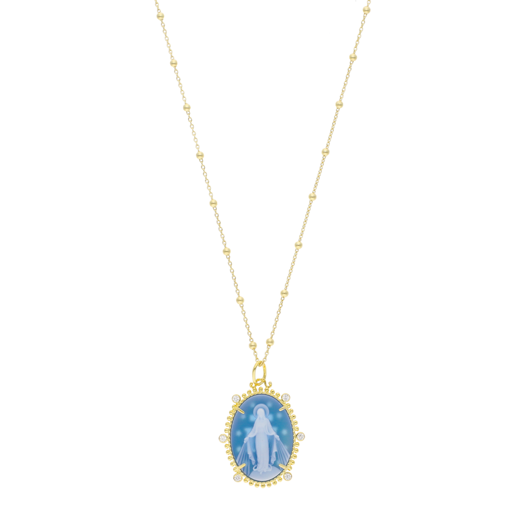 Collar Milagrosa grande ágata y circonias plata