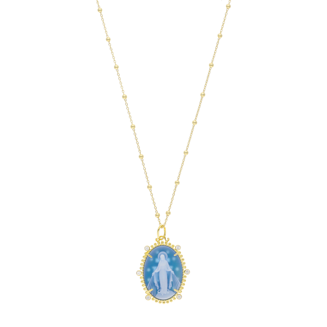 Collar Milagrosa grande ágata y circonias plata