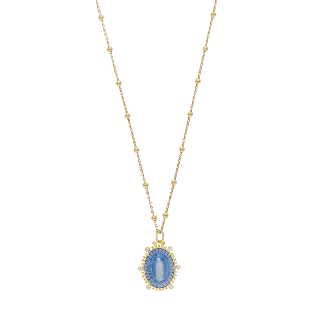 Collar medalla Guadalupe ágata y circonias plata