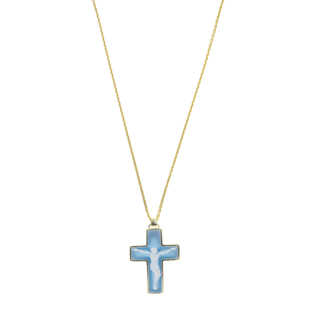 Collar cruz ágata plata amarilla