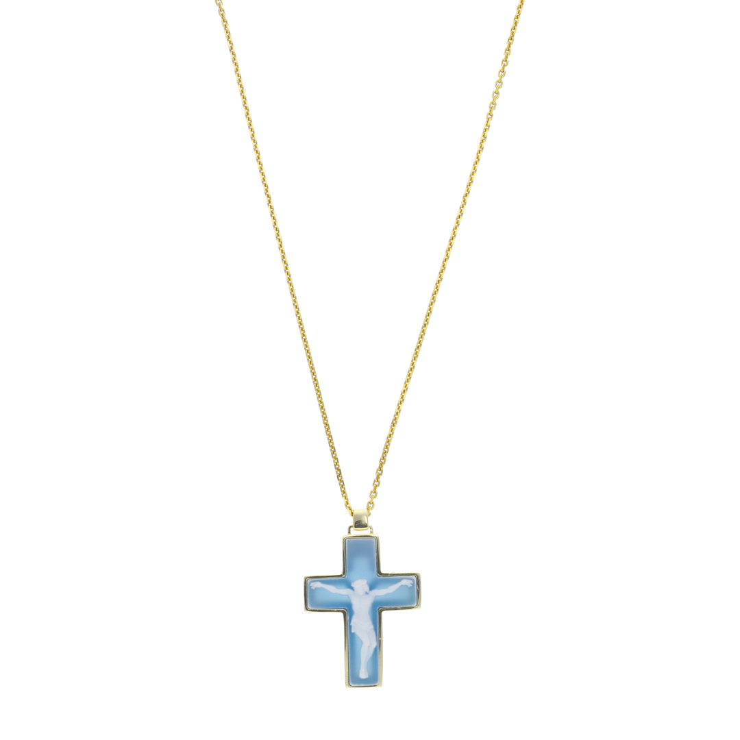 Collar cruz ágata plata amarilla