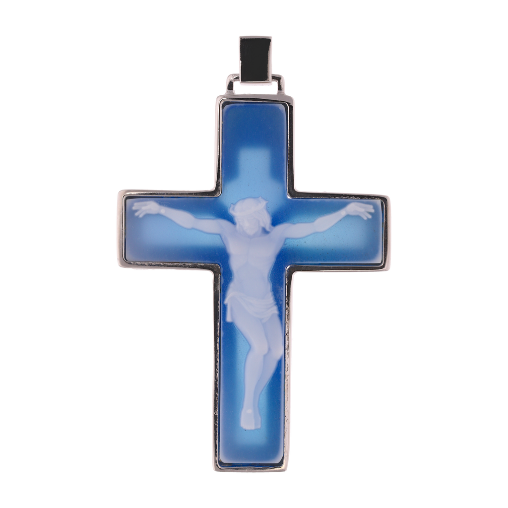 Collar cadena clip cruz ágata plata