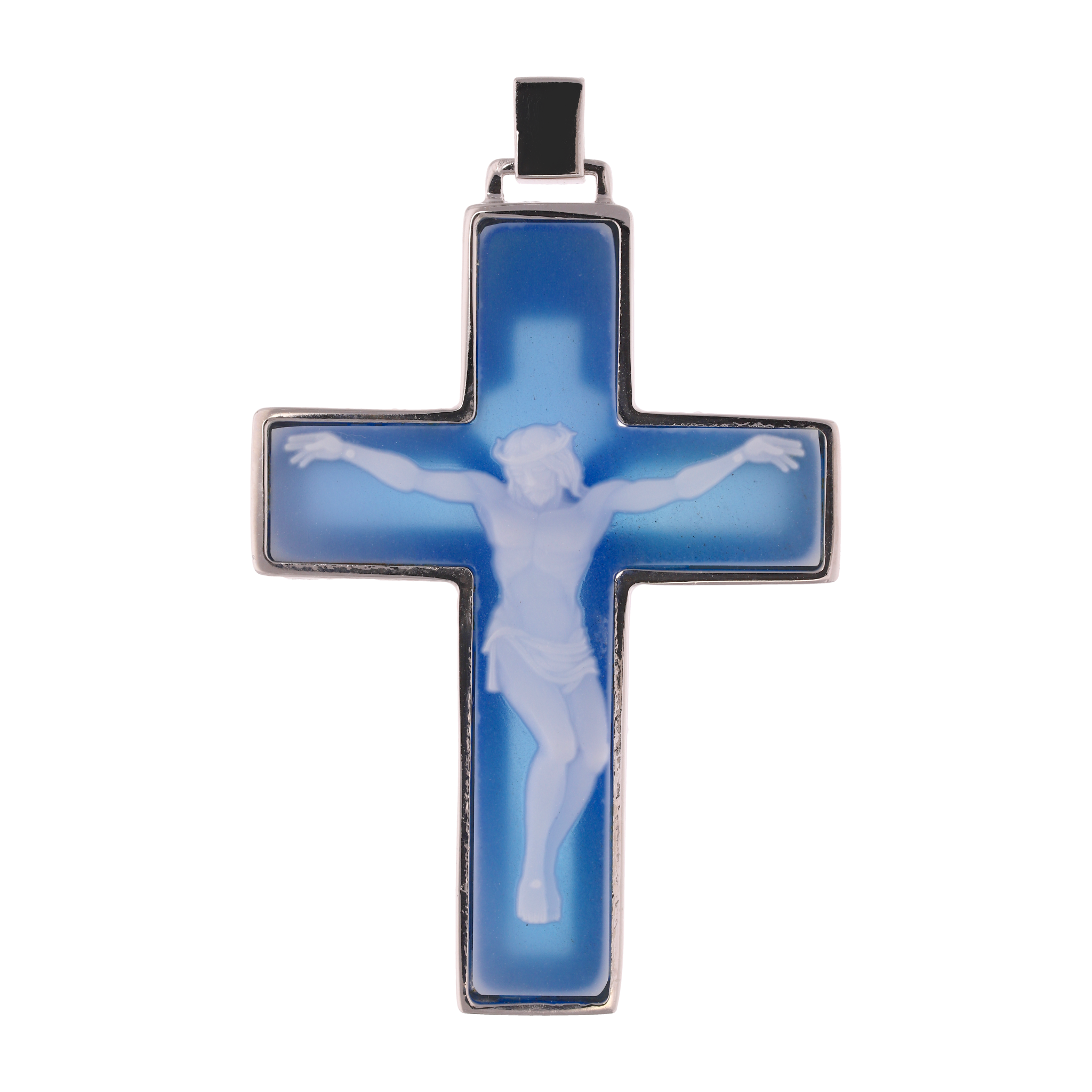 Collar cadena clip cruz ágata plata