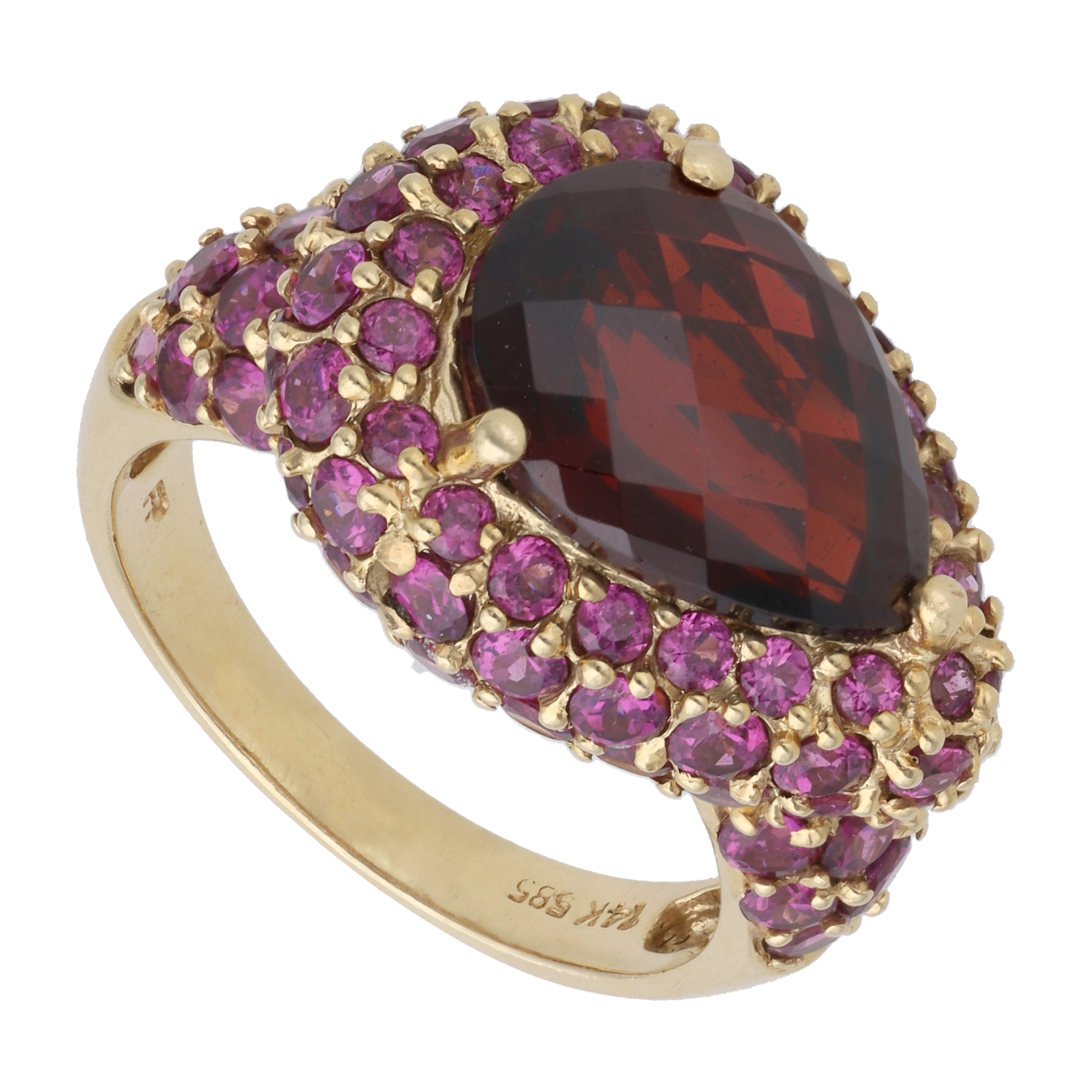 Anillo granate y rosalindas 14K