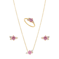 Set circonia rosa plata amarilla