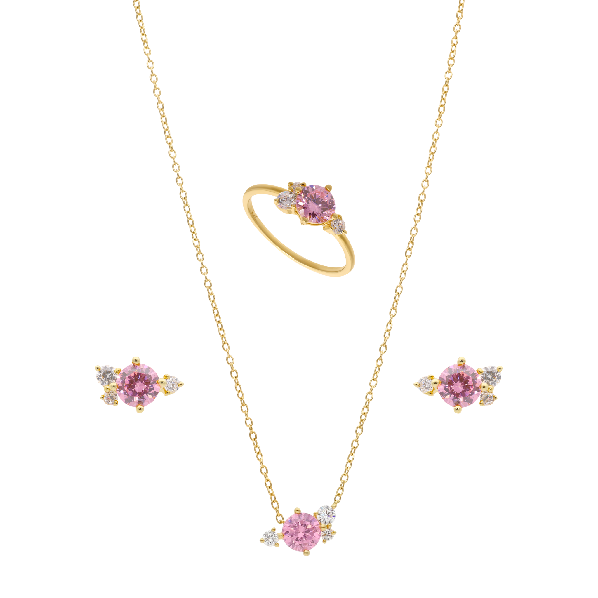 Set circonia rosa plata amarilla