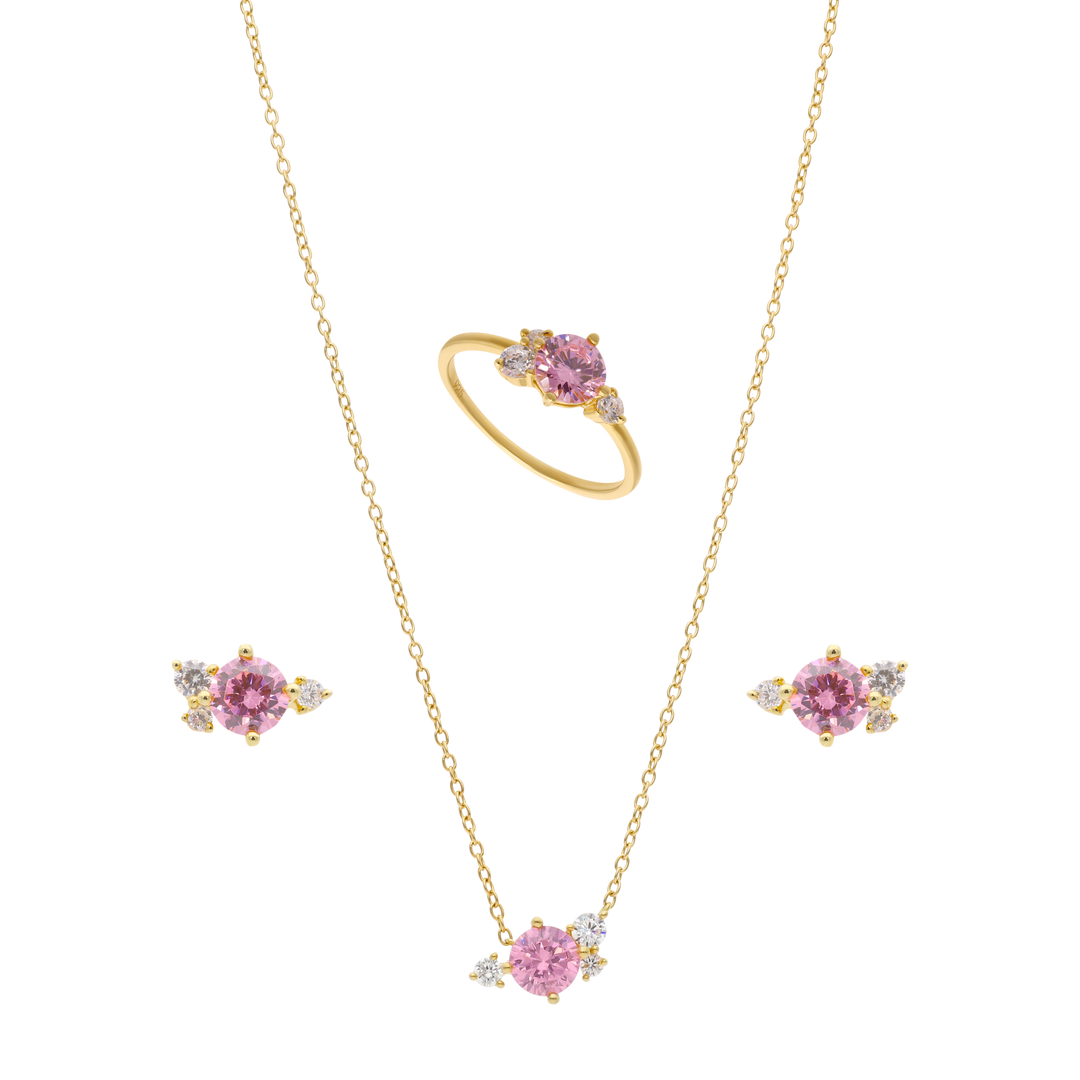 Set circonia rosa plata amarilla