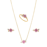 Set circonia rosa plata amarilla