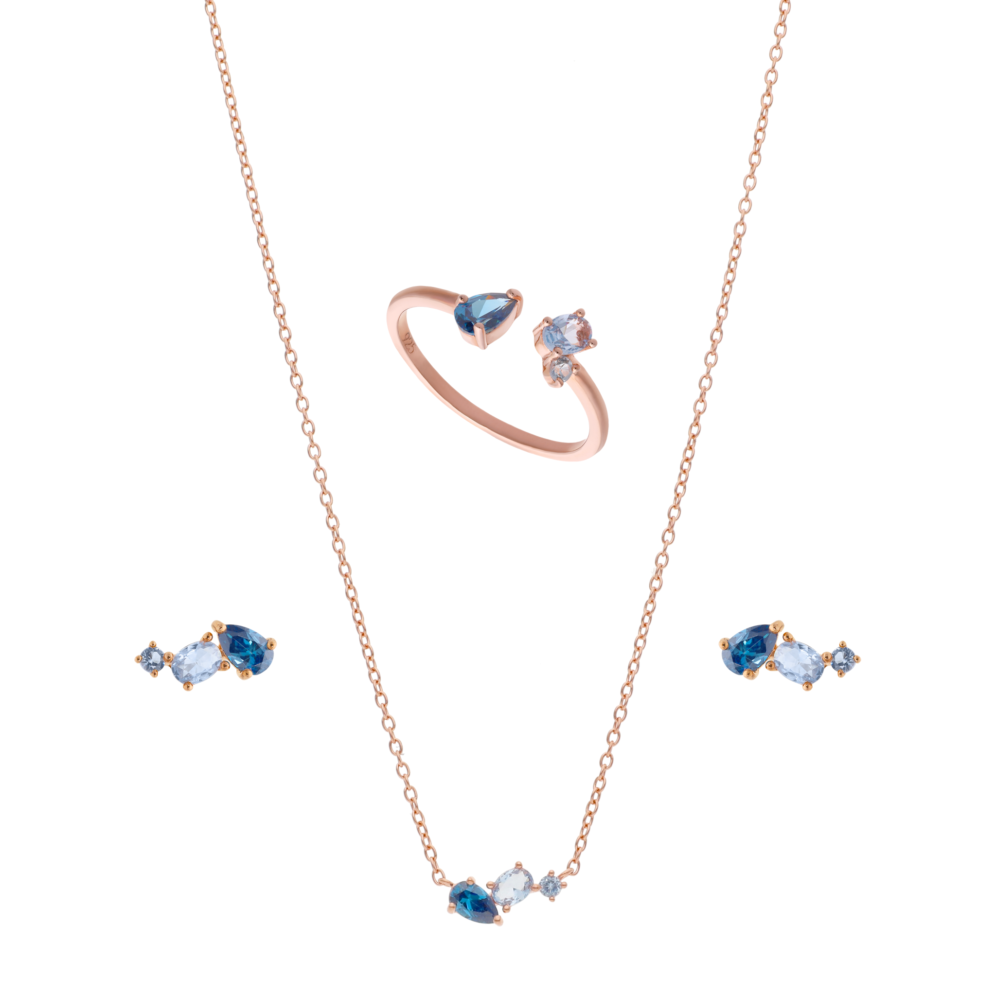 Set circonias azules plata rosa
