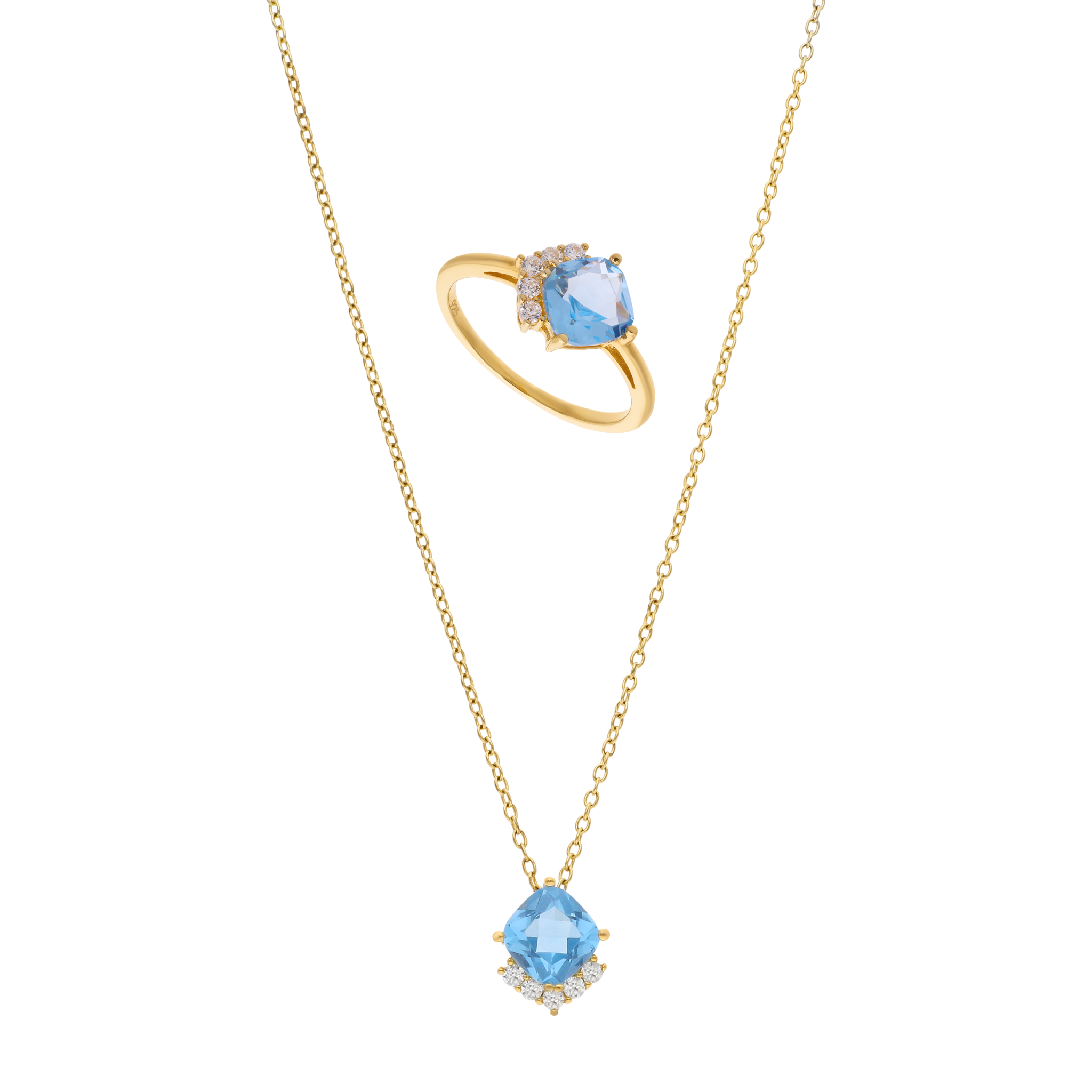 Set circonia azul cushion plata amarilla