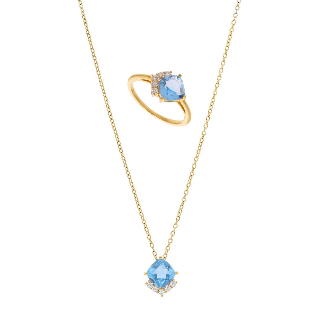 Set circonia azul cushion plata amarilla