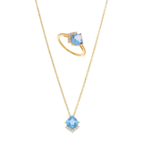 Set circonia azul cushion plata amarilla