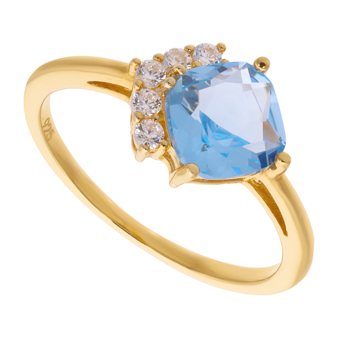 Set circonia azul cushion plata amarilla