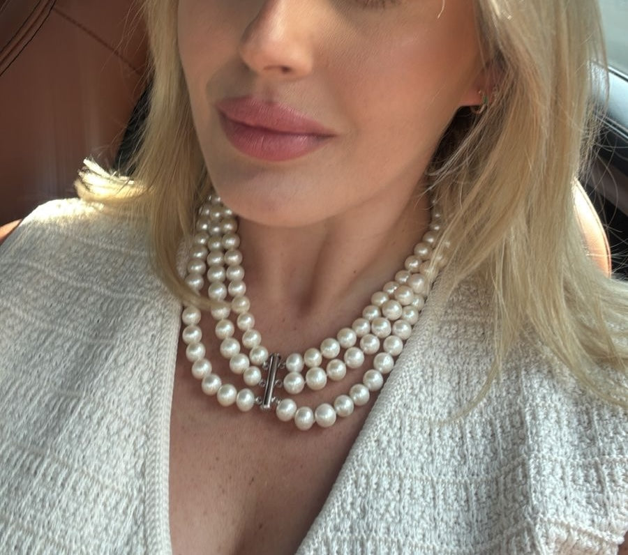 Collar 3 hilos perlas blancas
